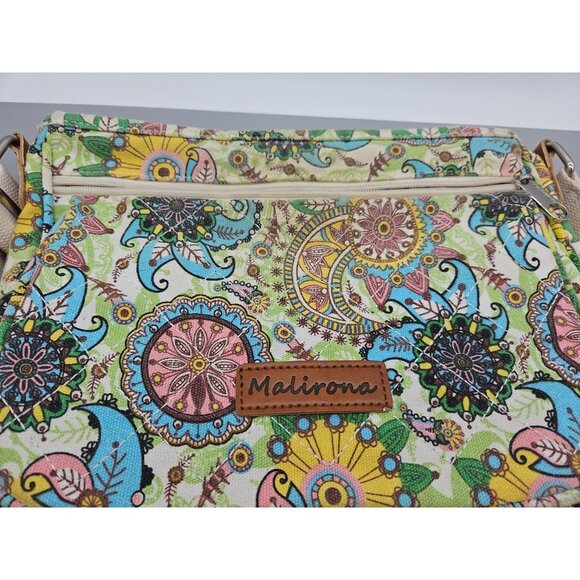 Malirona Floral Crossbody Canvas Handbag Multi Pocket Pre-Owned - Picture 5 of 12